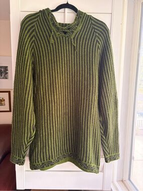 Alpaca Warehouse Olive Green and Black Striped Hooded Sweater